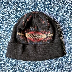 Pendleton 100% Merino Wool Dark Gray Pastel Pattern Knit Cap Beanie One Size